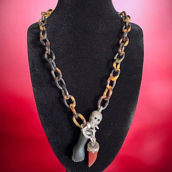Victorian Mourning Jewelry Antique Diamond Skeleton Figa Fob Necklace Carnelian
